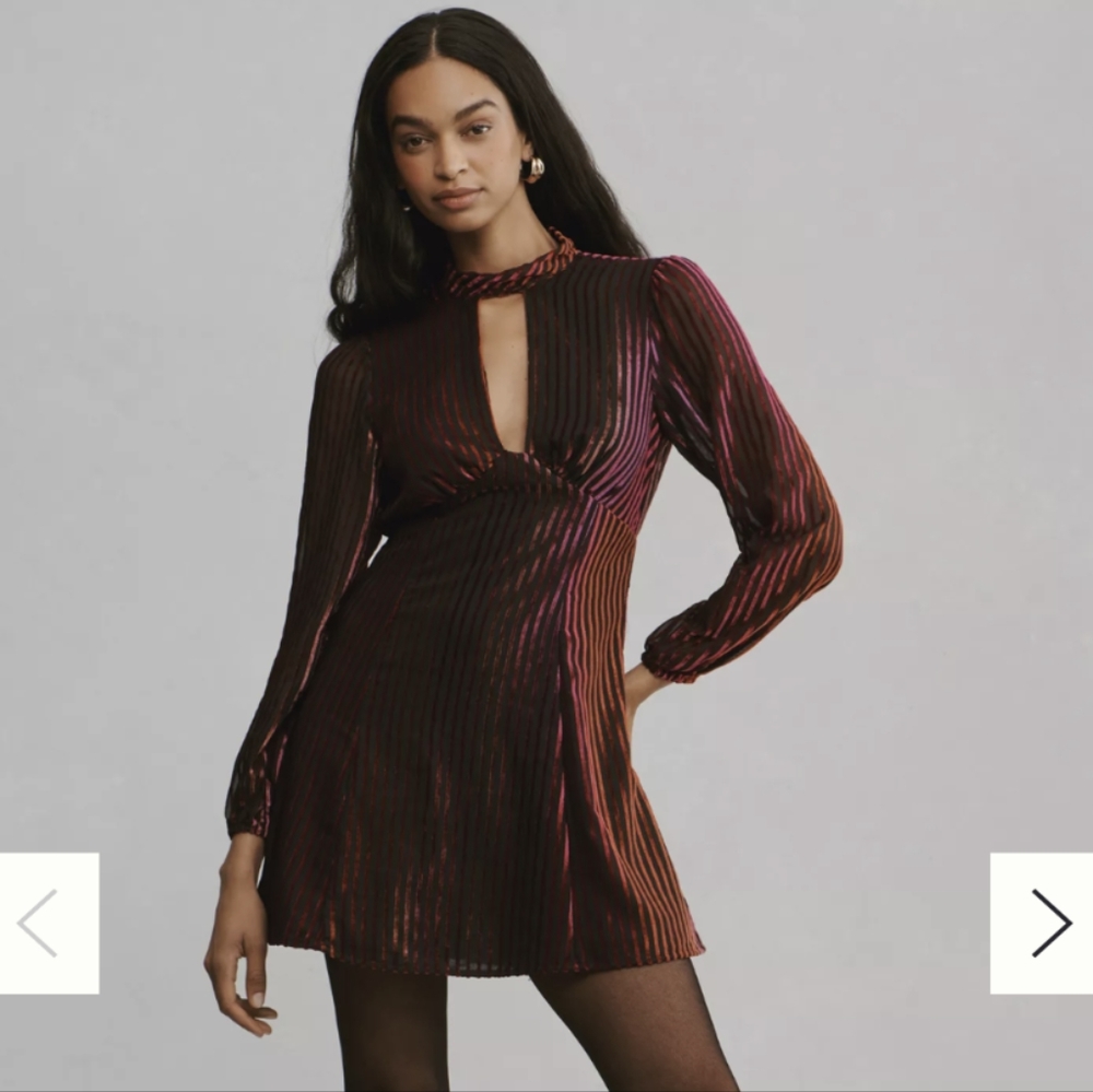 Anthropologie Long-Sleeve Cutout Tunic Velvet Mini Dress, Size 2